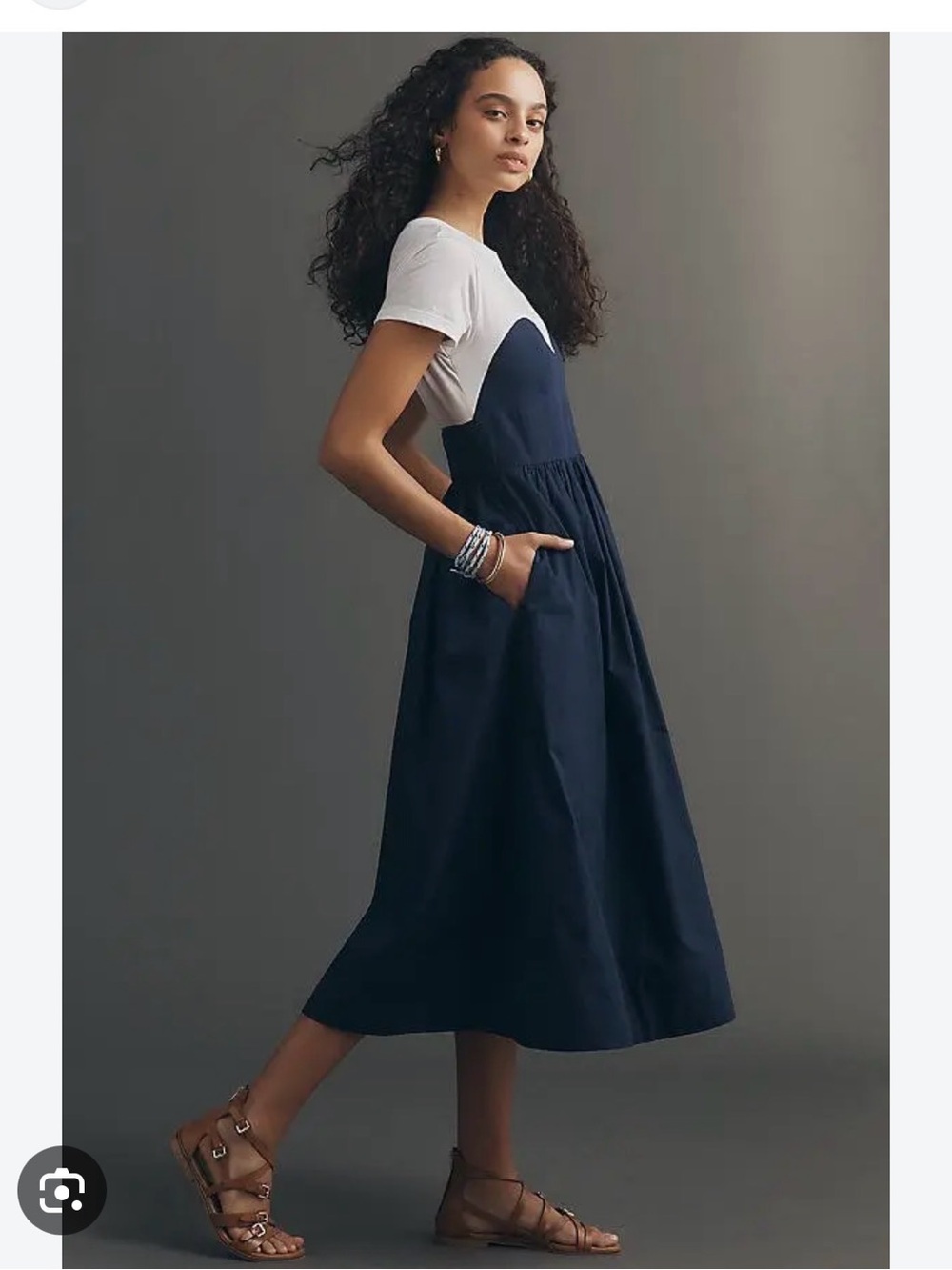 NWT Anthropologie Maeve bustier twofer midi dress medium navy white - Picture 2 of 7